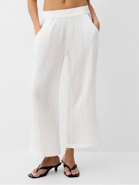 Lazypants white cotton Gauze Wide-Leg Lounge Pants Small